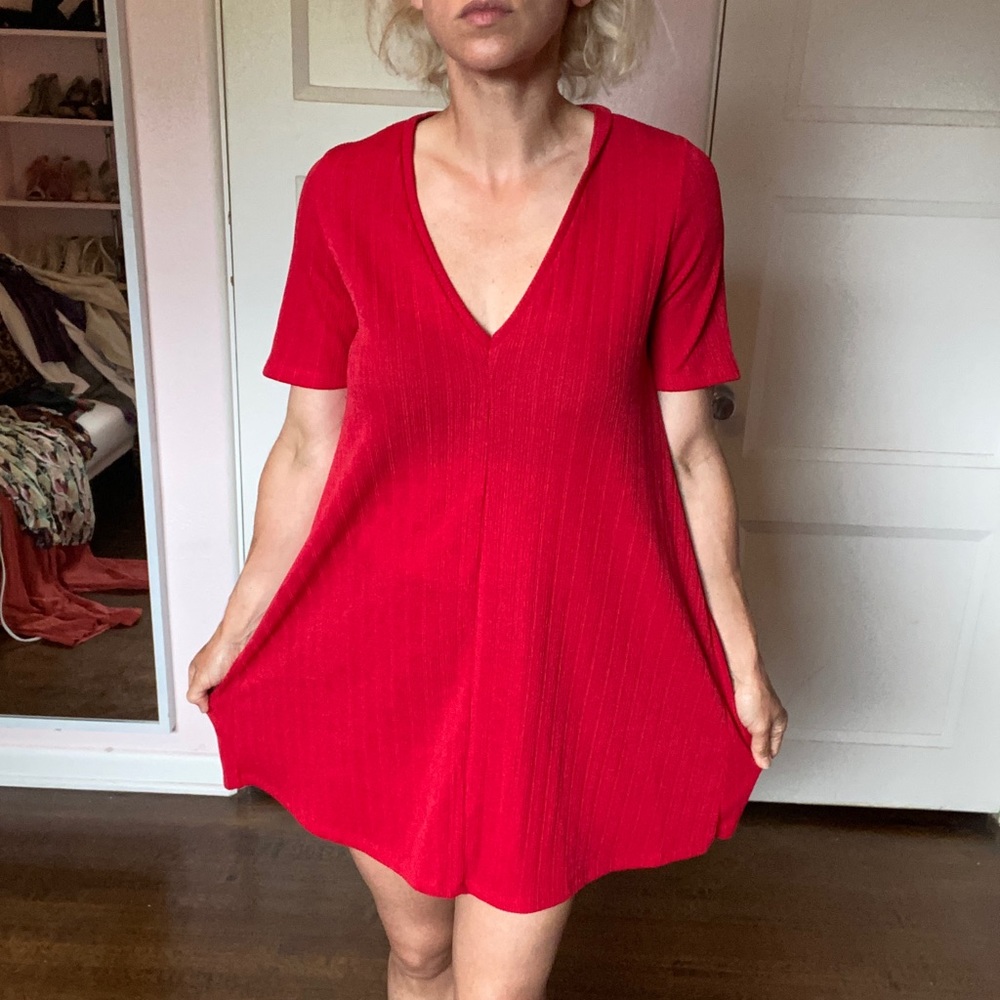 Zara mini tent shift babydoll dress red